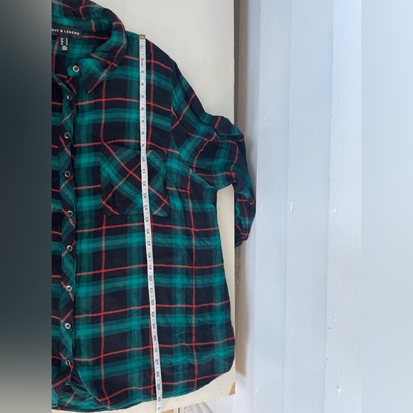 Green/Black/Orange Plaid Bell Sleeve Love & Legend Button Down Top - Picture 10 of 10